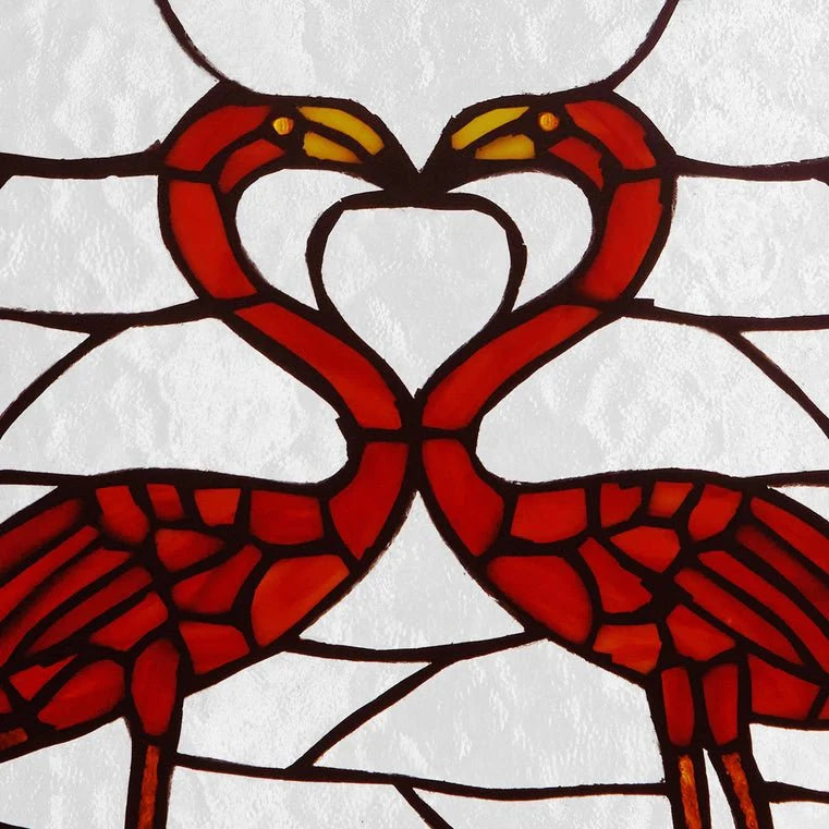 12.5"H Pink Flamingos Stained Glass Window Panel