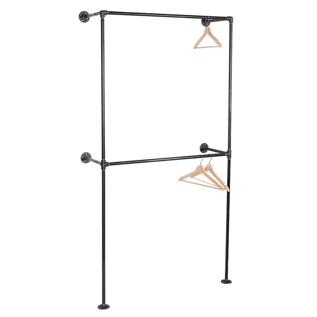 PIPE DECOR Industrial Steel Wall Mounted Double Hung Clothing Rack