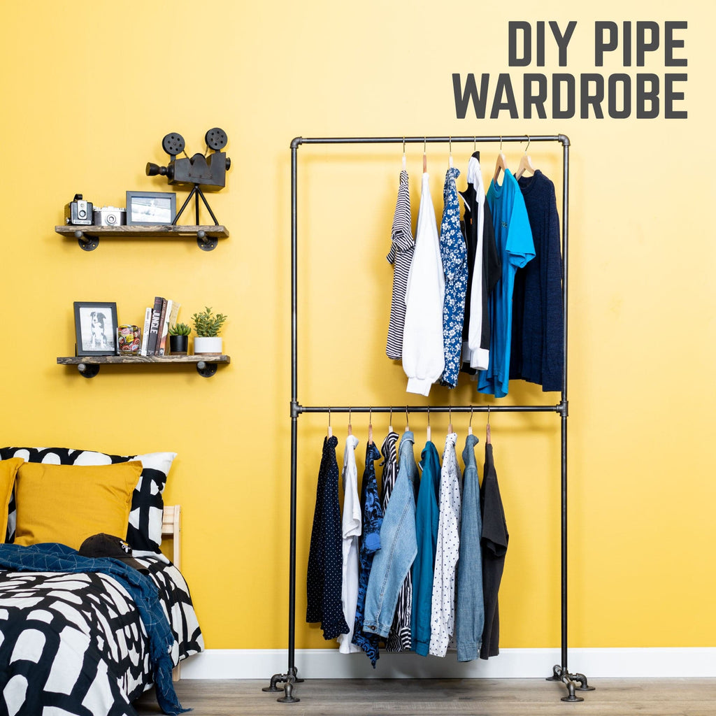 PIPE DECOR Industrial Steel Freestanding Double Hung Clothing Rack