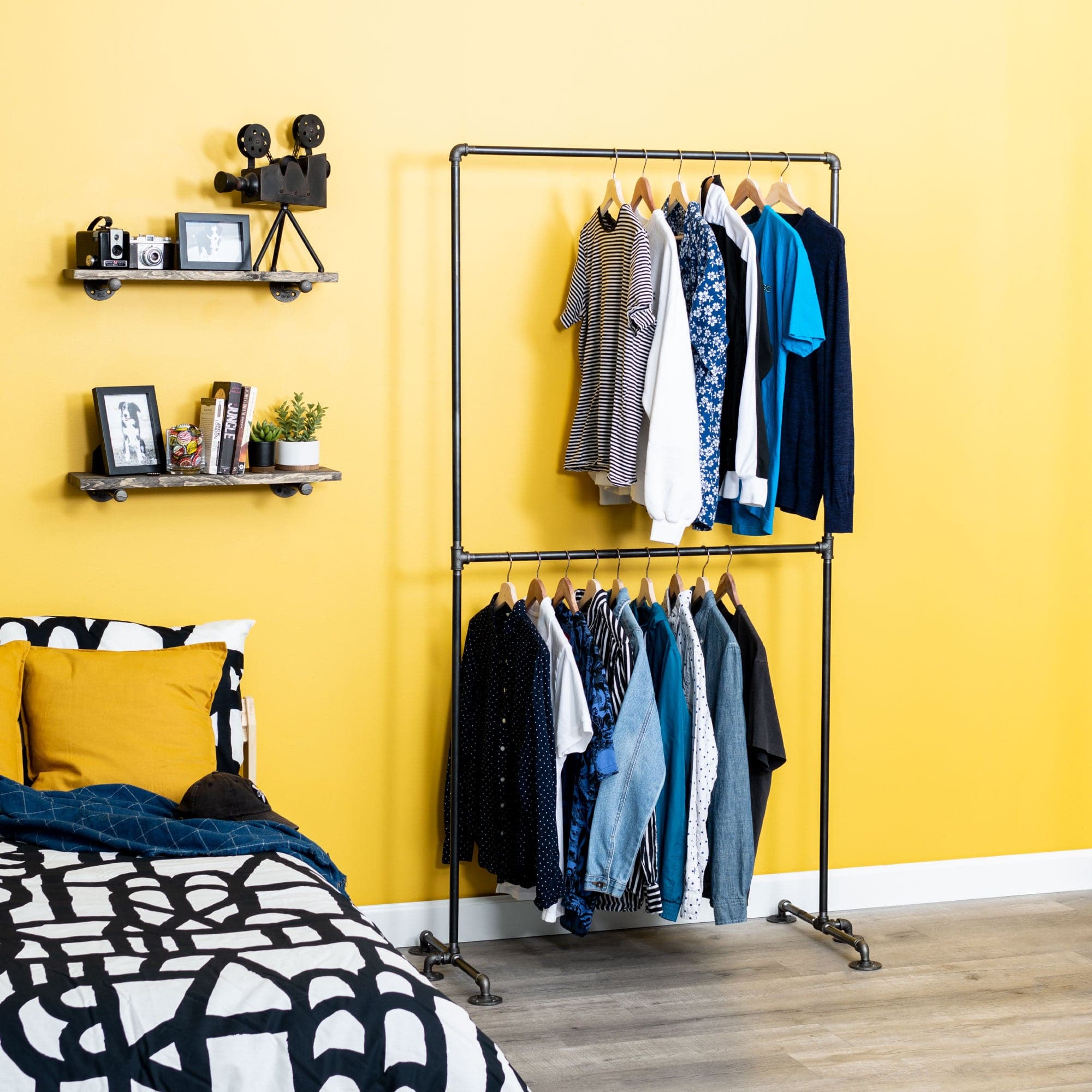 PIPE DECOR Industrial Steel Freestanding Double Hung Clothing Rack