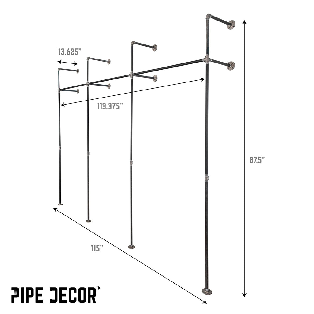 PIPE DECOR 115 in. Triple Wall Mounted Clothing Rack
