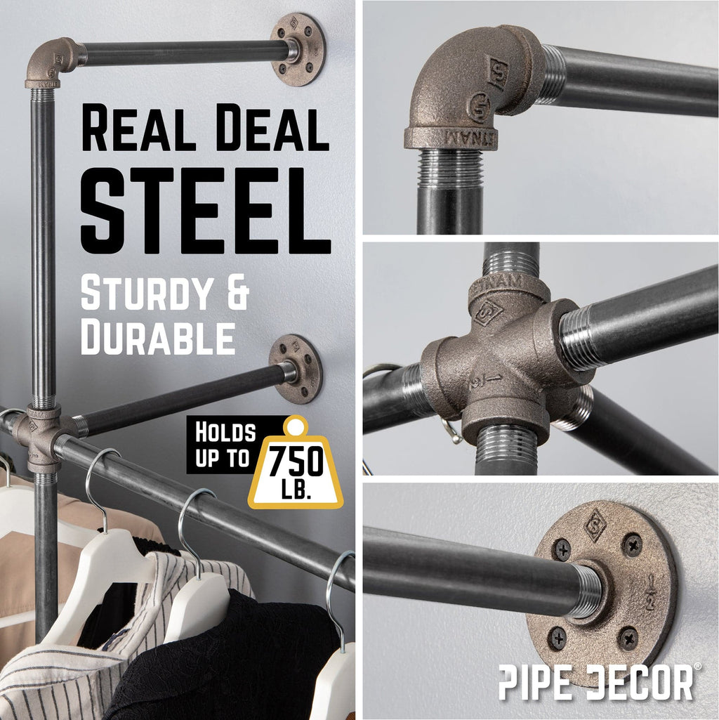 PIPE DECOR 115 in. Triple Wall Mounted Clothing Rack