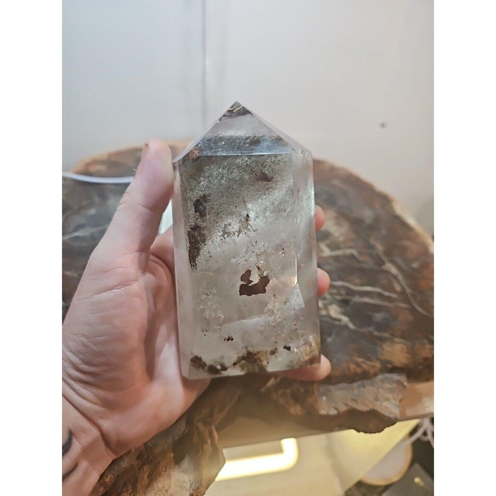 Green Ghost Phantom Quartz Obelisk — 1.73 lb | Natural Crystal Tower from Madagascar