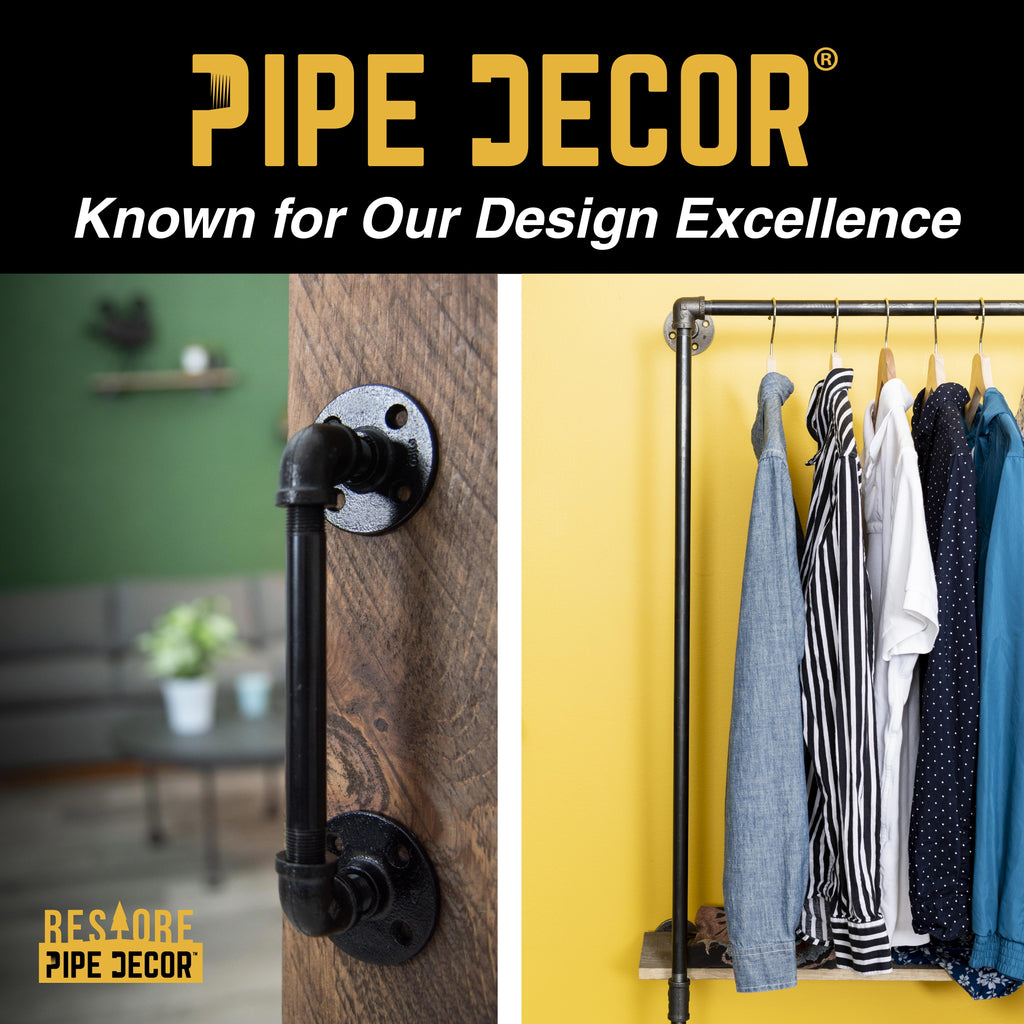 PIPE DECOR 24 in. Boulder Black Wall Mounted Clothing Rack with Wood Shelf