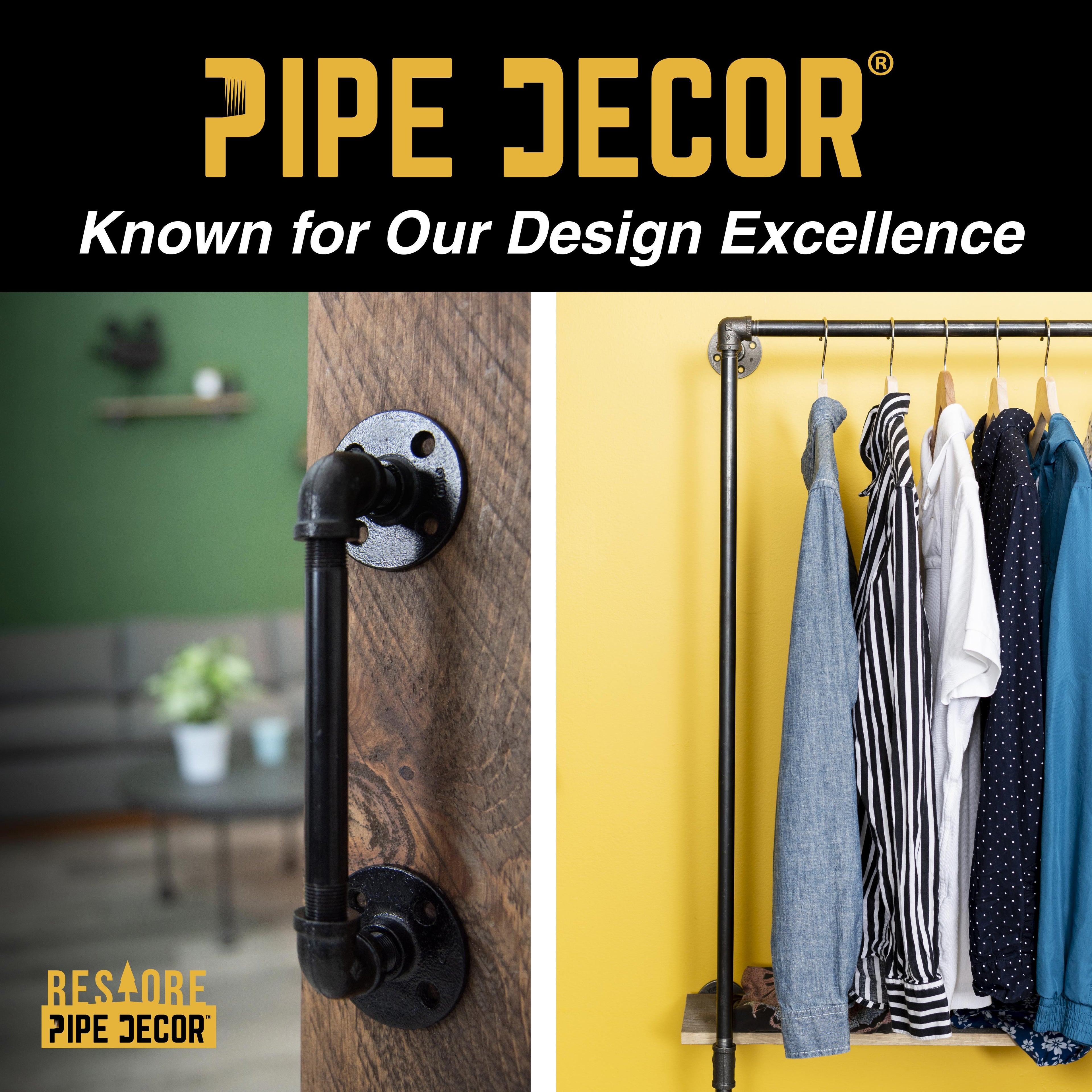 PIPE DECOR 24 in. Boulder Black Wall Mounted Clothing Rack with Wood Shelf