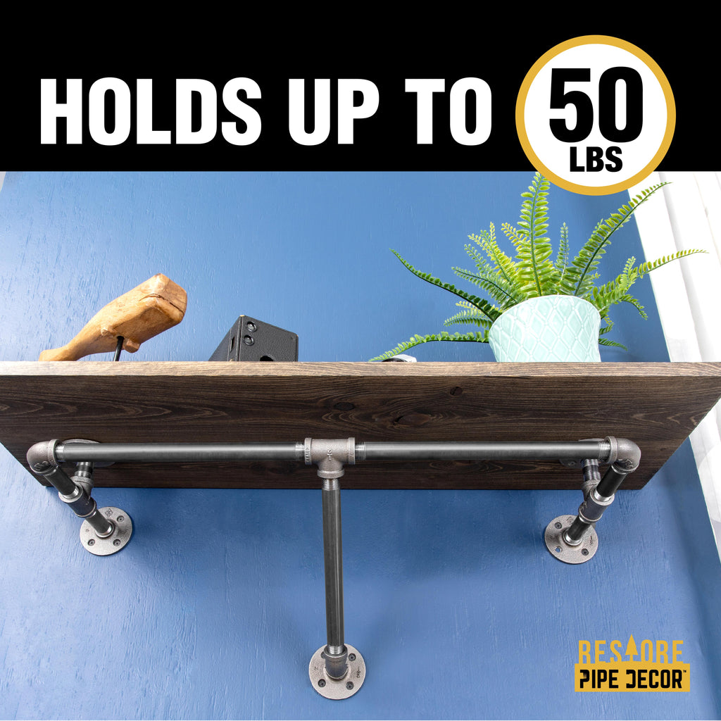 PIPE DECOR 24 in. Boulder Black Wall Mounted Clothing Rack with Wood Shelf