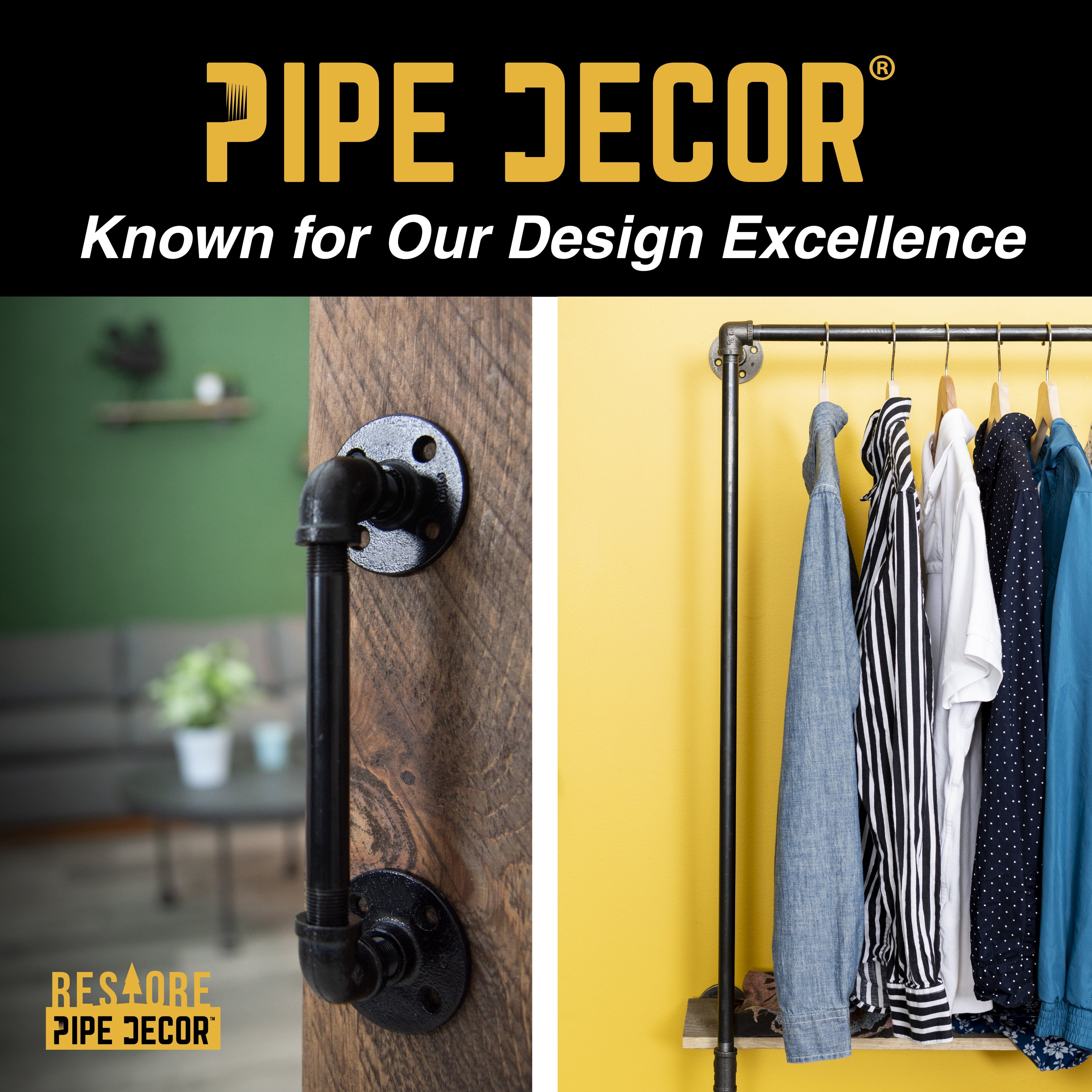 PIPE DECOR 36 in. Trail Brown Wall Mounted Clothing Rack with Wood Shelf