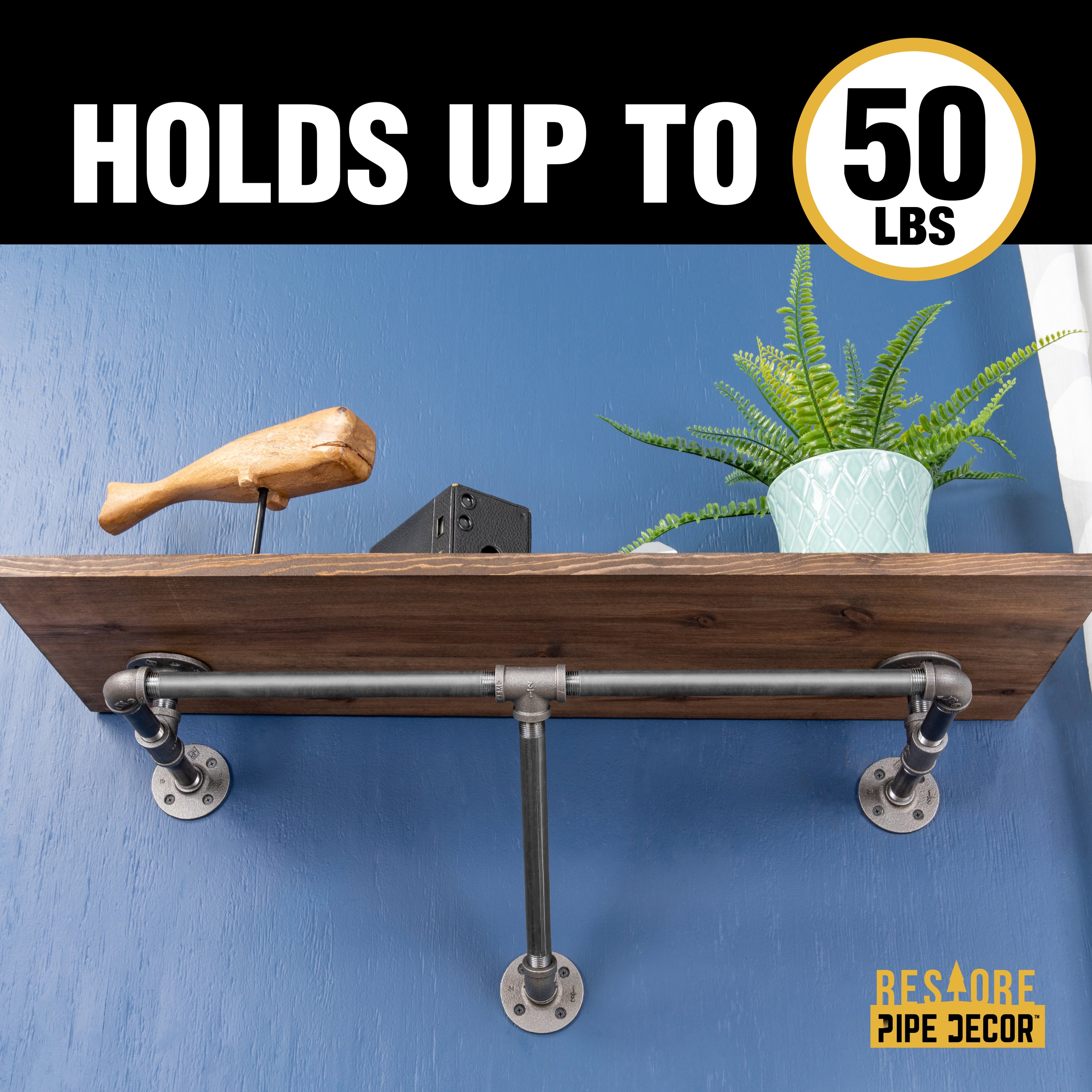 PIPE DECOR 36 in. Trail Brown Wall Mounted Clothing Rack with Wood Shelf