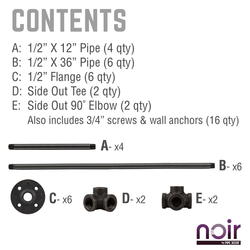 PIPE DECOR Noir Matte Black Wall Mounted Double Hung Clothing Rack