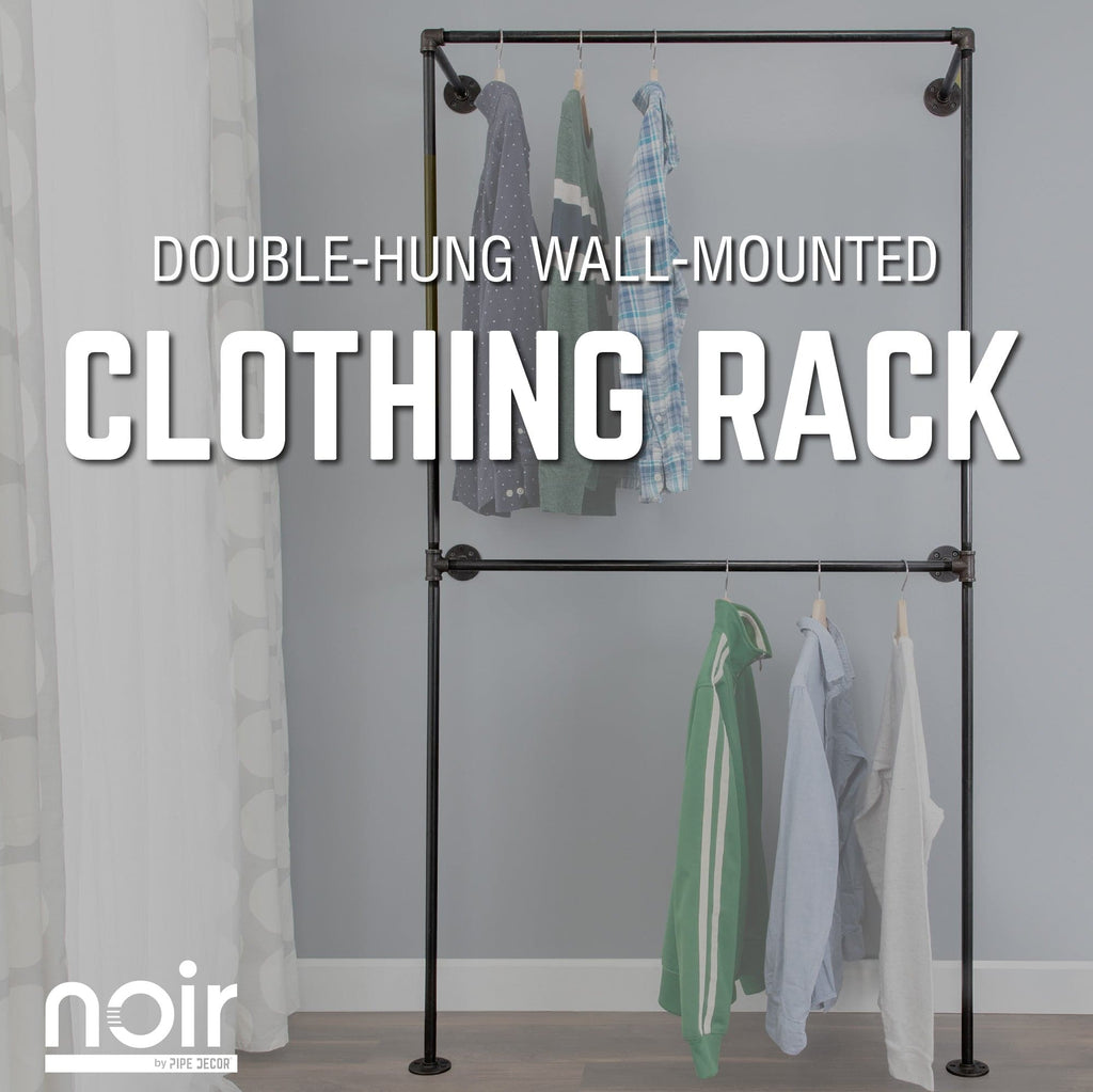PIPE DECOR Noir Matte Black Wall Mounted Double Hung Clothing Rack