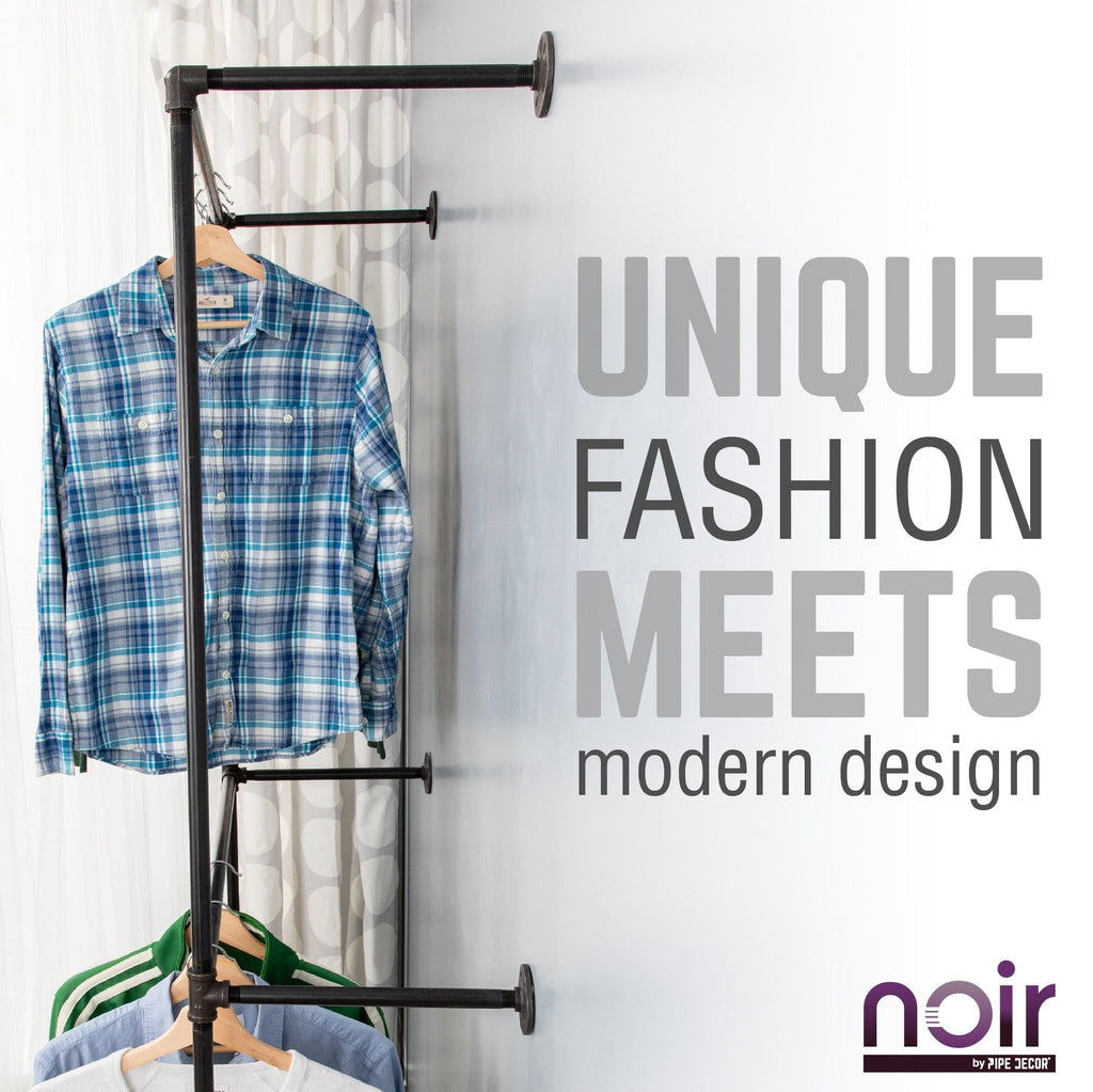 PIPE DECOR Noir Matte Black Wall Mounted Double Hung Clothing Rack