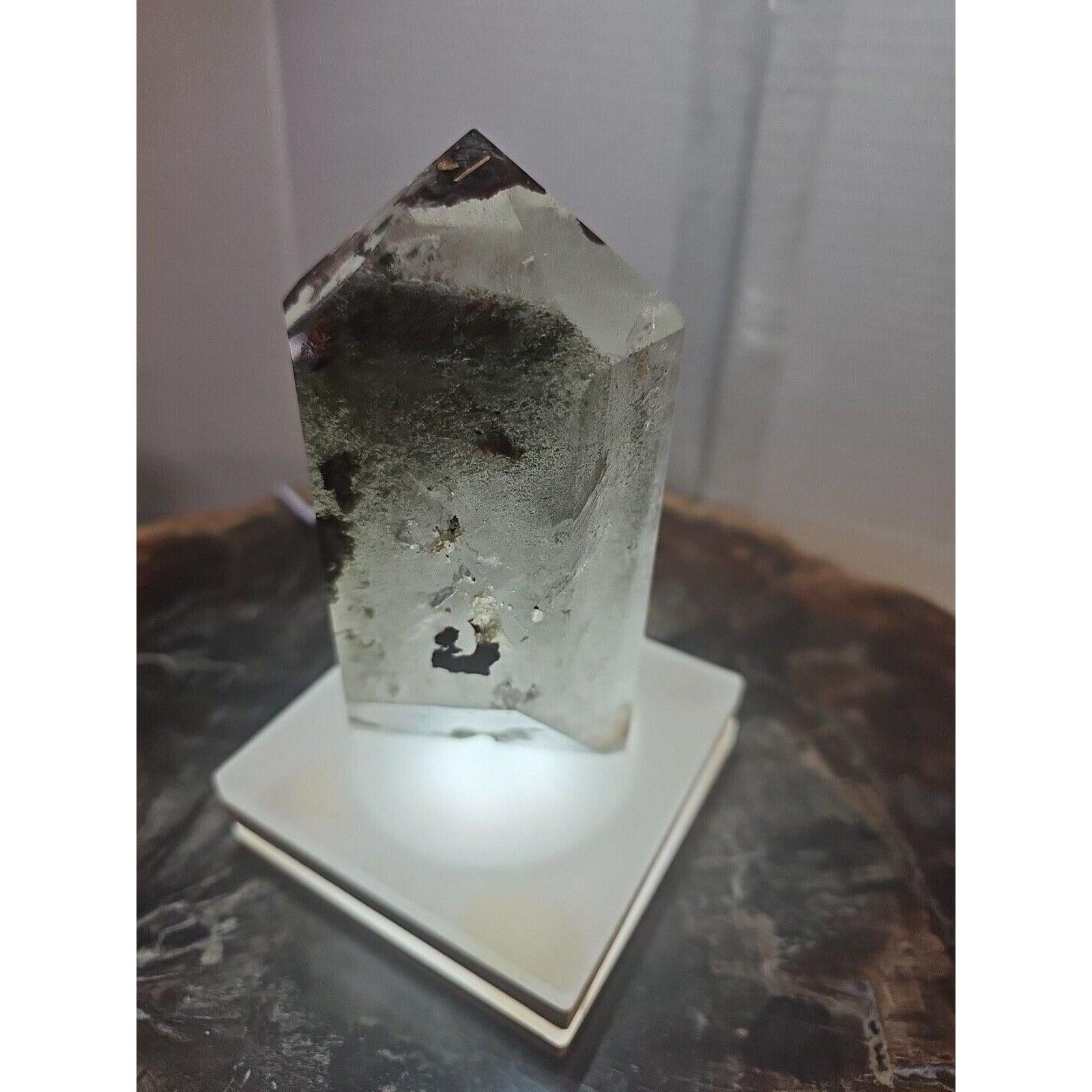 Green Ghost Phantom Quartz Obelisk — 1.73 lb | Natural Crystal Tower from Madagascar