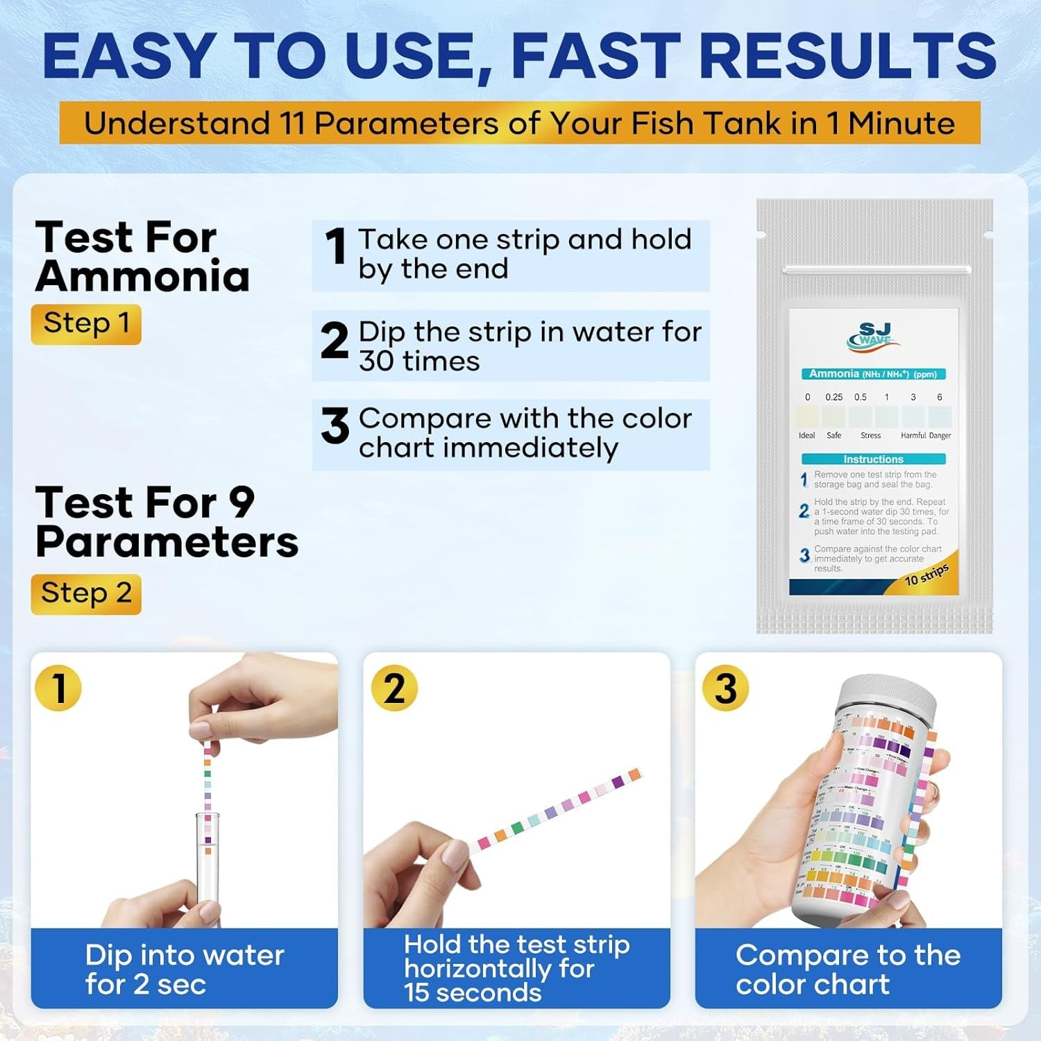11-in-1 Aquarium Water Test Kit — 950 Tests with Thermometer
