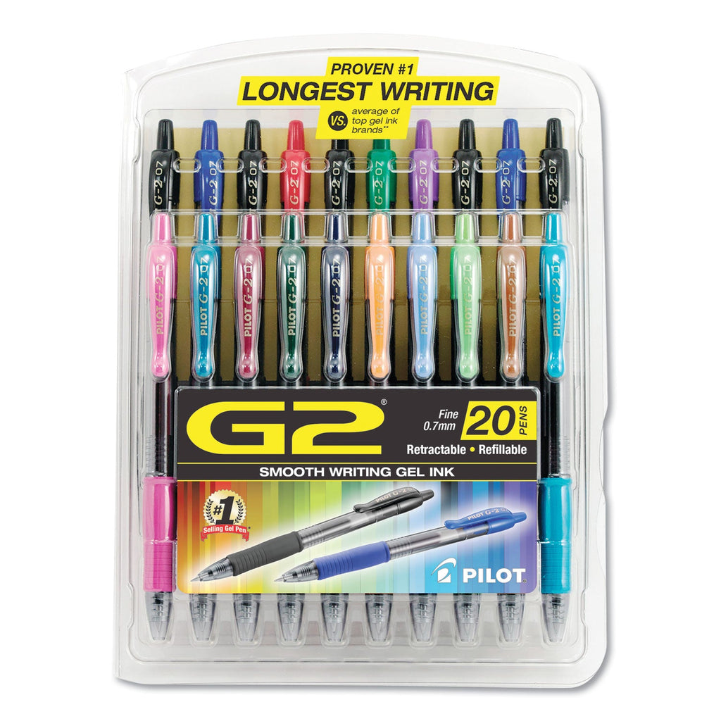 Pilot G2 Premium Gel Pen 20-Pack | Retractable Fine Point 0.7mm, Assorted Colors