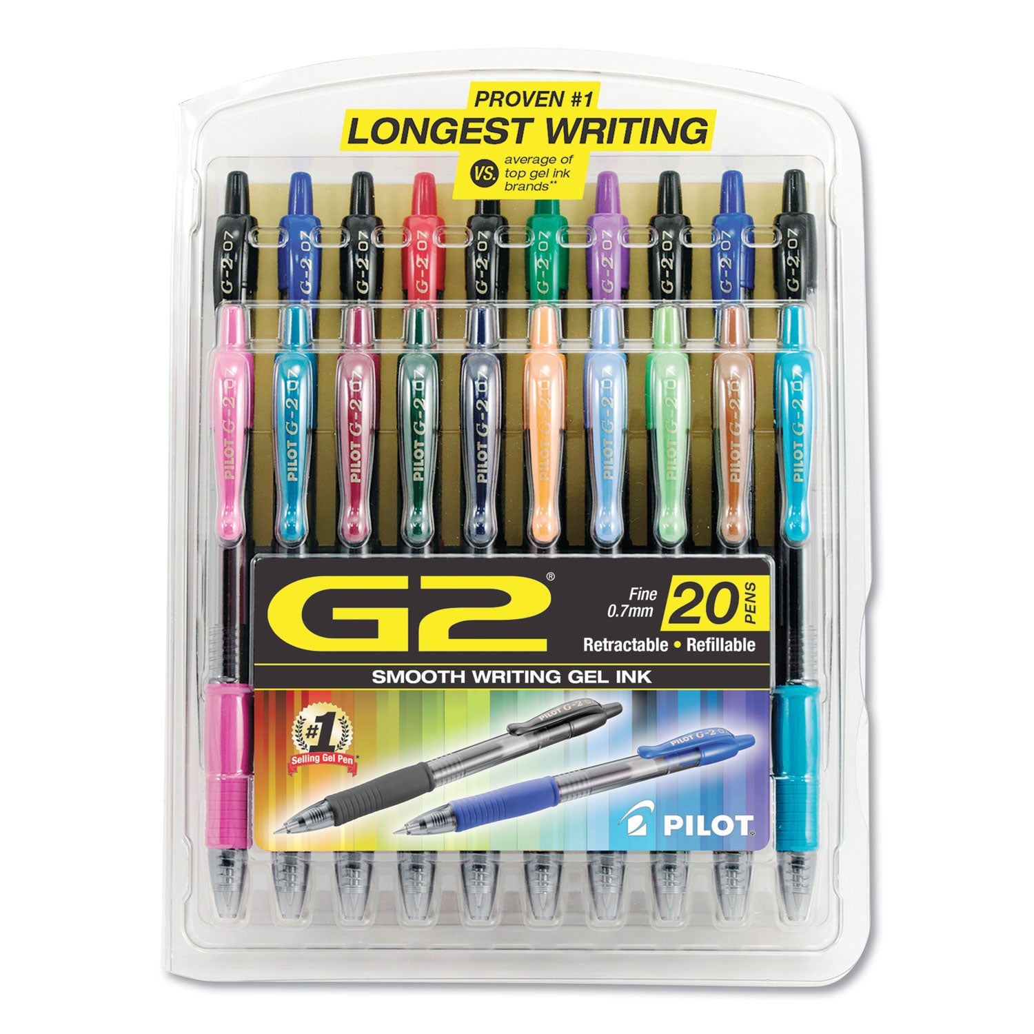 Pilot G2 Premium Gel Pen 20-Pack | Retractable Fine Point 0.7mm, Assorted Colors