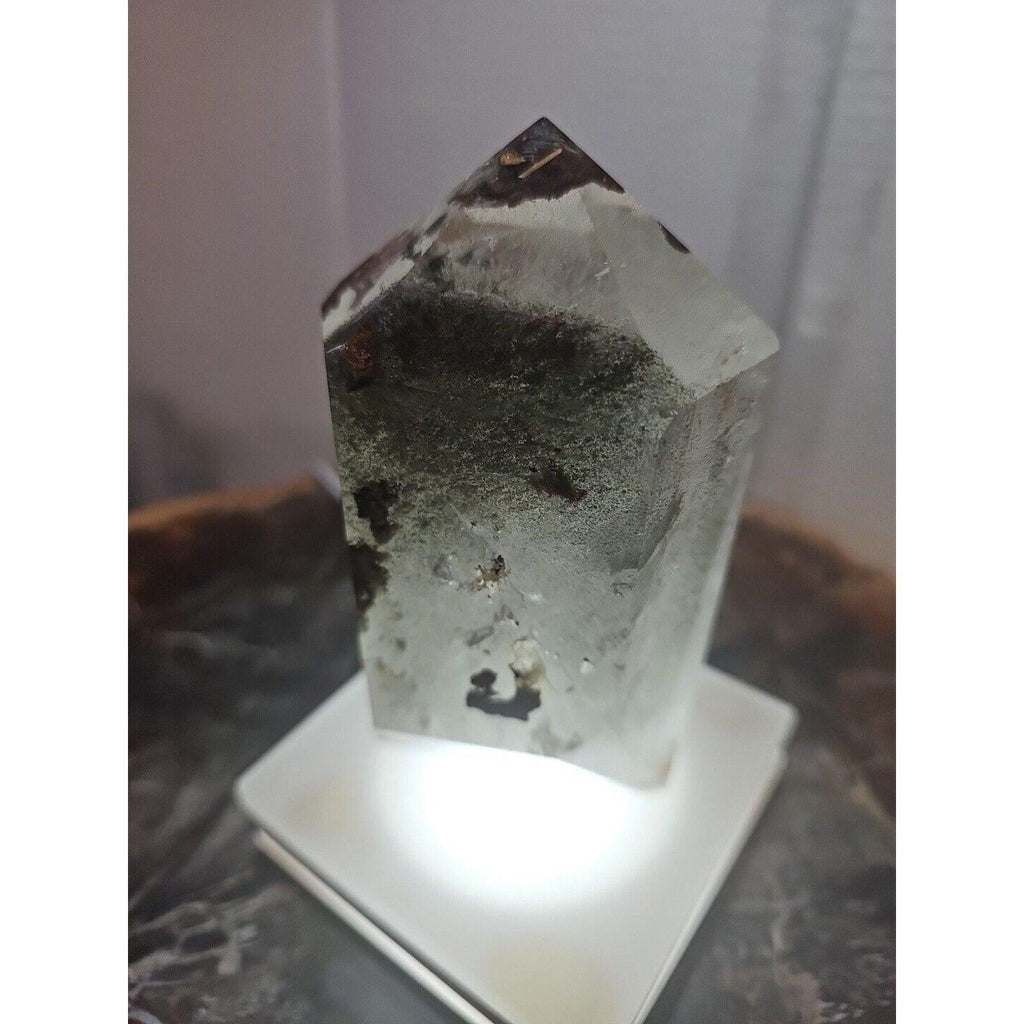 Green Ghost Phantom Quartz Obelisk — 1.73 lb | Natural Crystal Tower from Madagascar