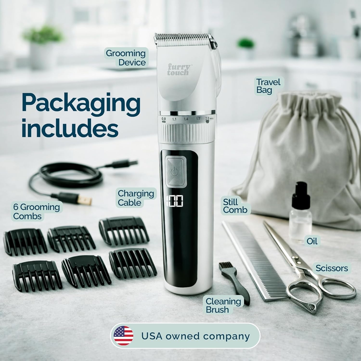Cordless Pet Grooming Kit with Ceramic Blades