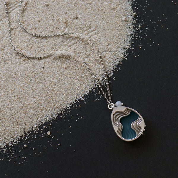 Drift Necklace – Aquamarine Blue Acrylic & Agate Teardrop Pendant