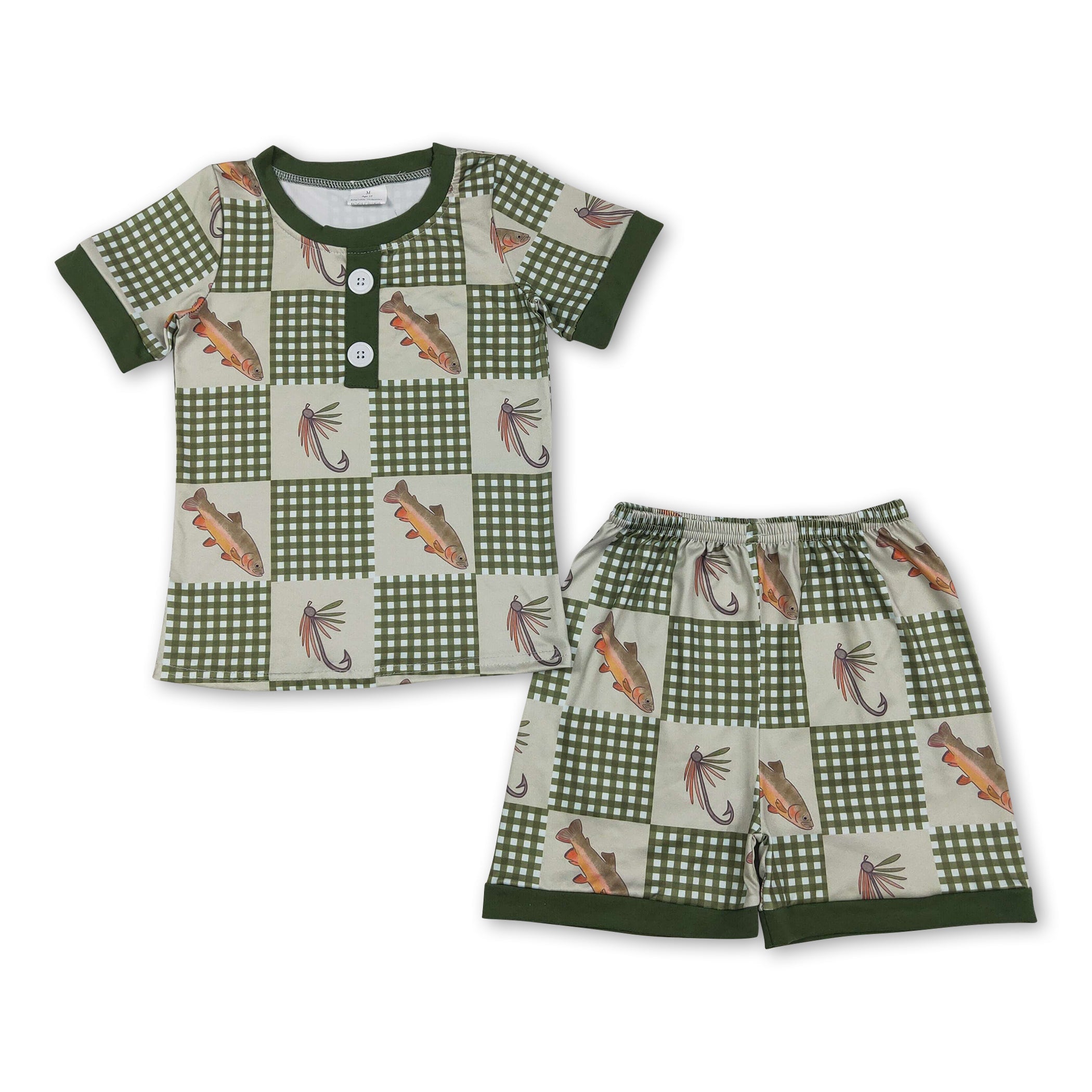 Mini Rodeo Boys Plaid Fish Short Sleeve Top & Shorts Set
