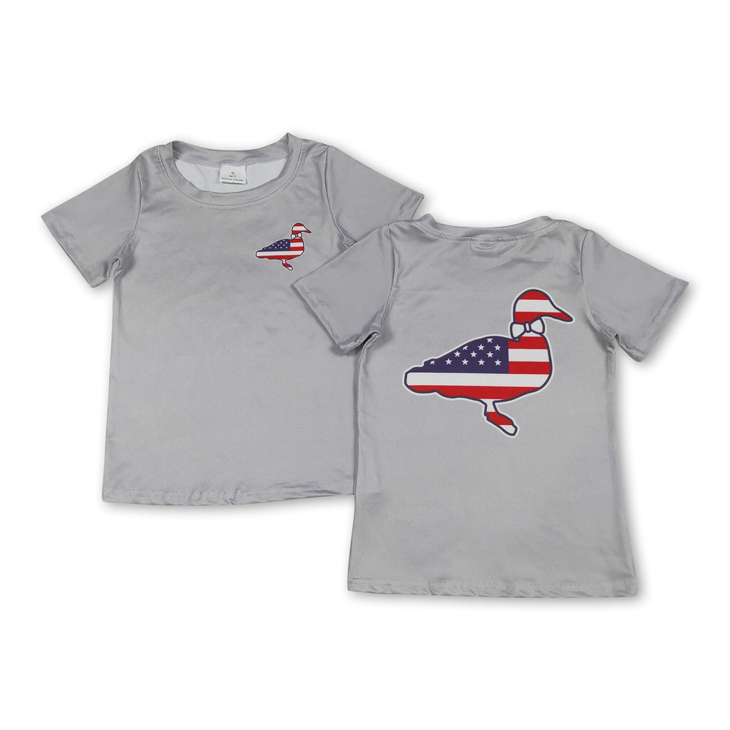 Mini Rodeo Boys Grey Stars & Stripes Duck 4th of July Short Sleeve Shirt