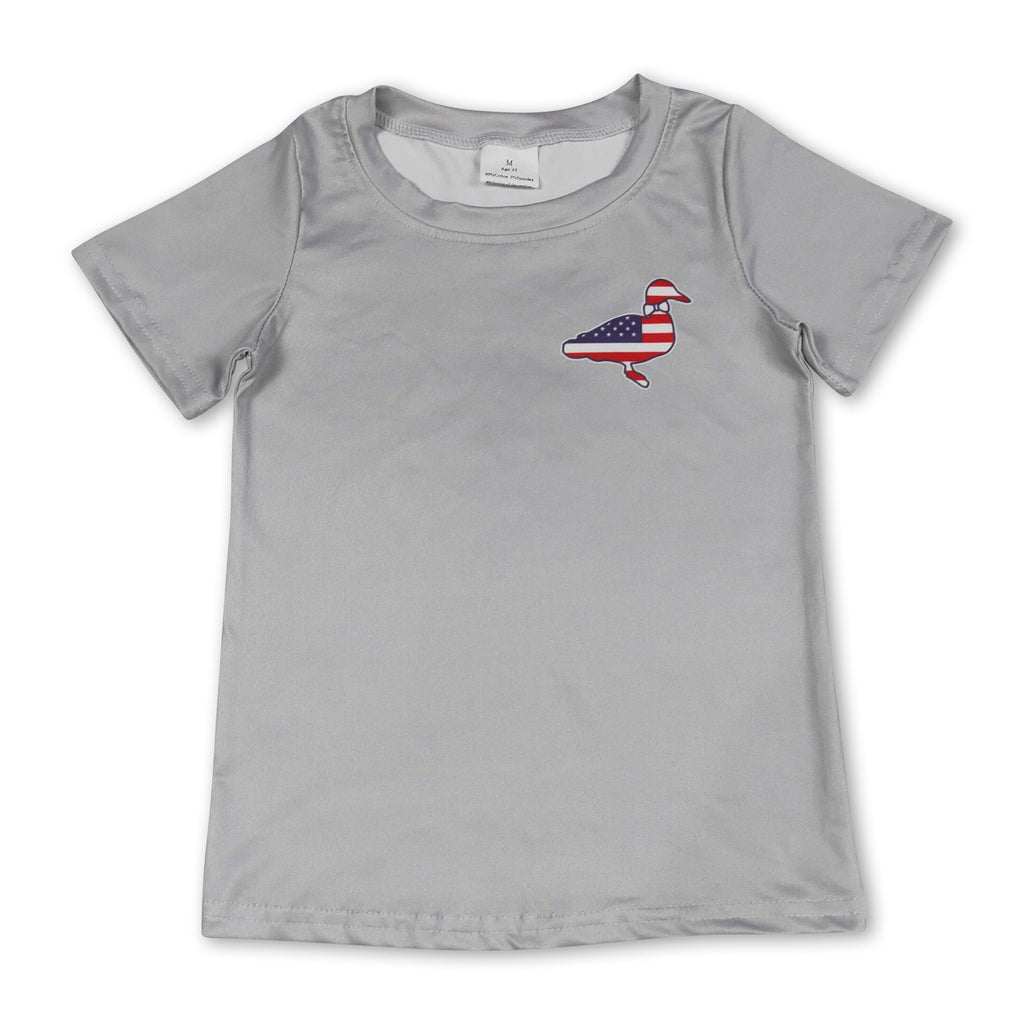 Mini Rodeo Boys Grey Stars & Stripes Duck 4th of July Short Sleeve Shirt