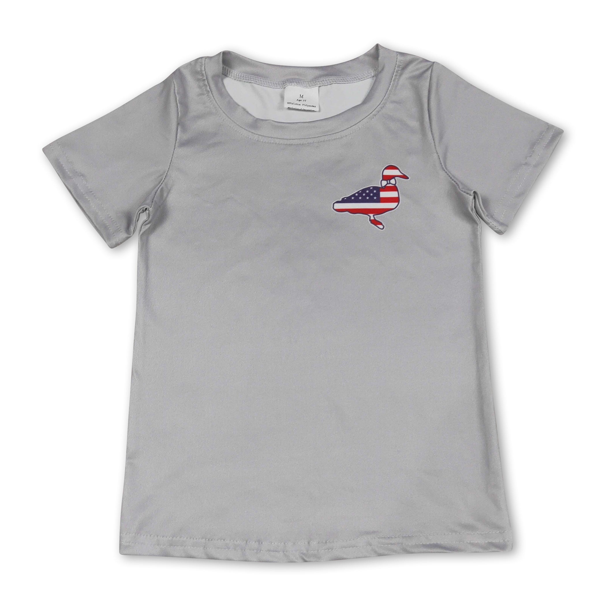 Mini Rodeo Boys Grey Stars & Stripes Duck 4th of July Short Sleeve Shirt
