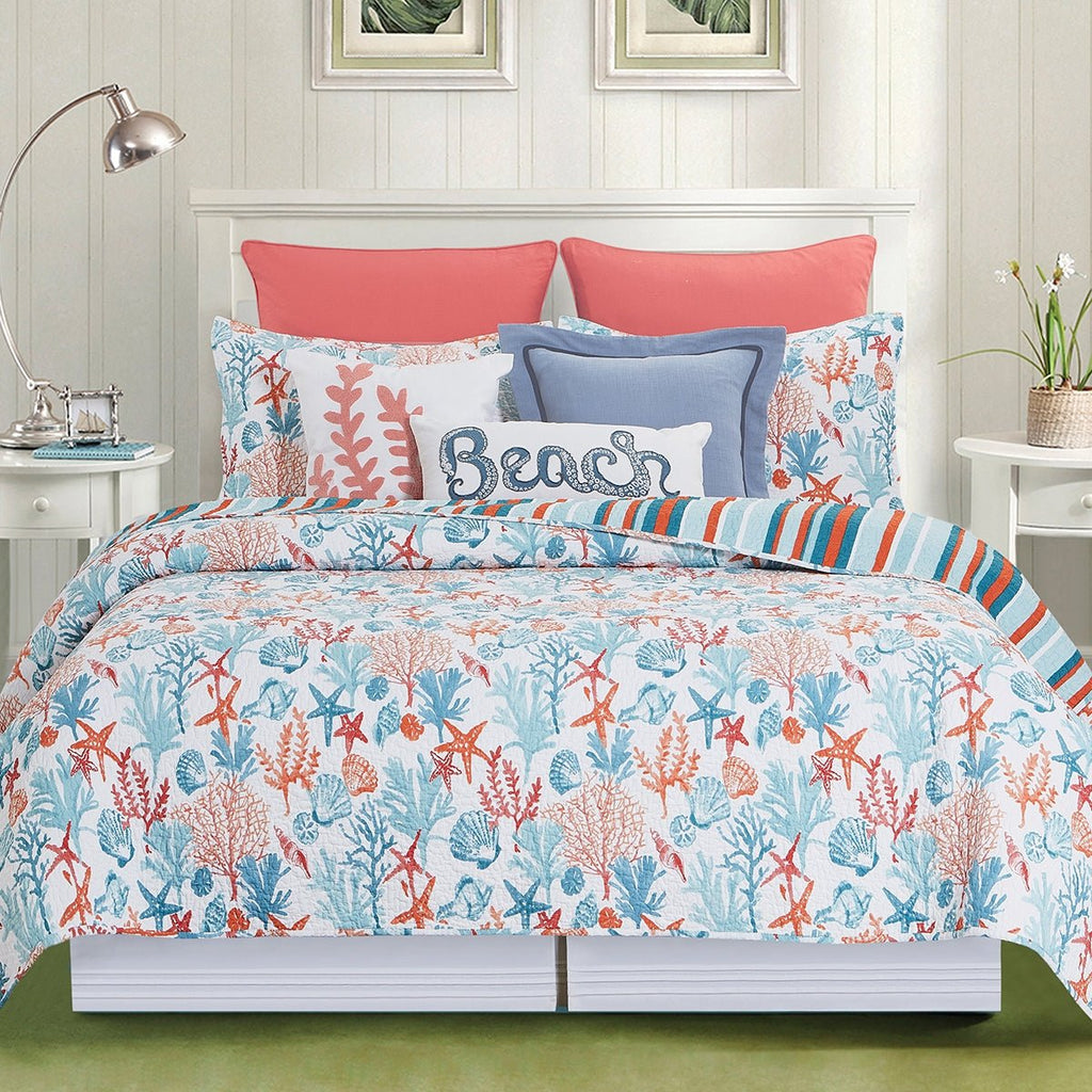 Quilt Cotton - Tangerine Coast Coral Reef Bedspread Set King/Queen/Twin