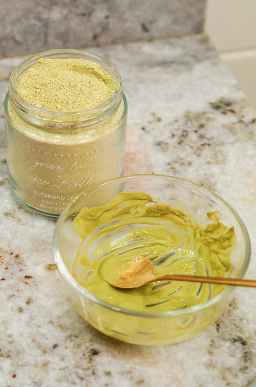 Green Tea & Coconut Milk Facial Cleansing Grains – Gentle Exfoliating Face Wash Powder