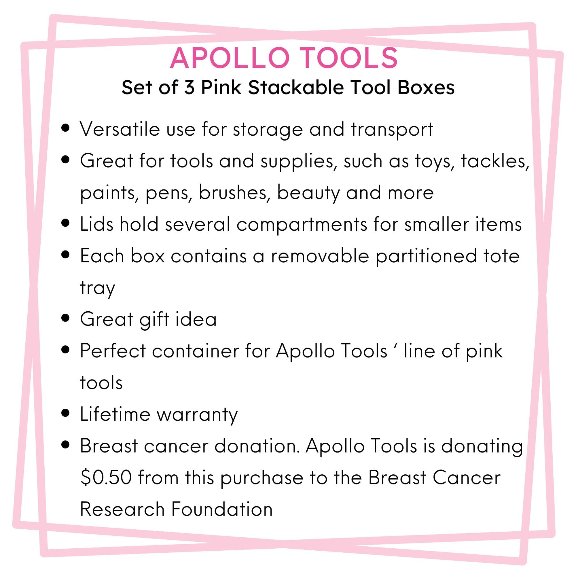 3 Piece Tool Box - Pink - DT5005P