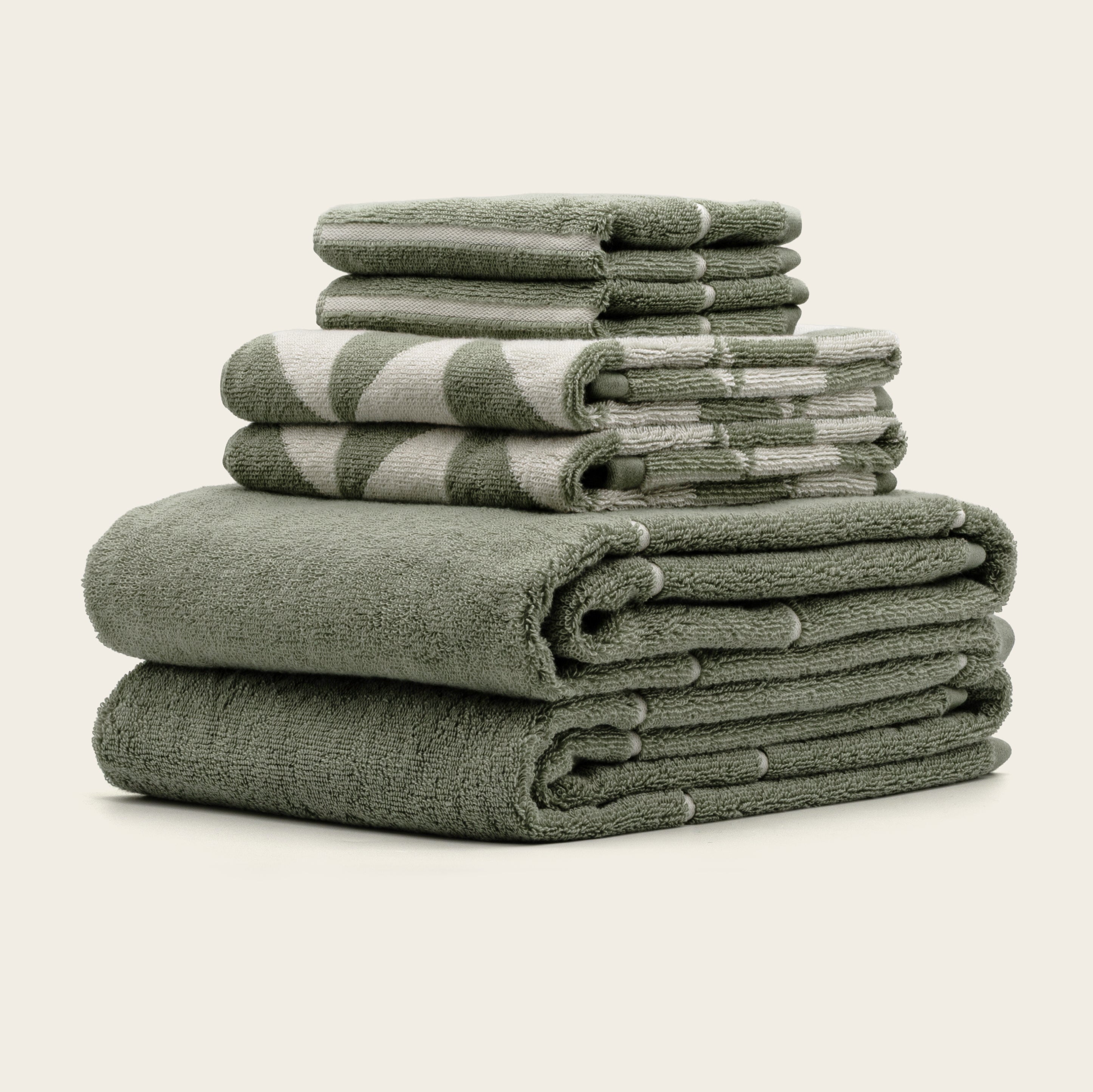 Italic Umbra Towels – 100% Australian Cotton, 600 GSM | Sage & Ecru | Sets from 2 to 12