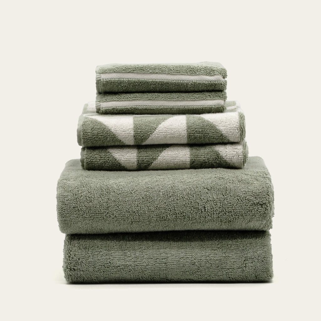 Italic Umbra Towels – 100% Australian Cotton, 600 GSM | Sage & Ecru | Sets from 2 to 12
