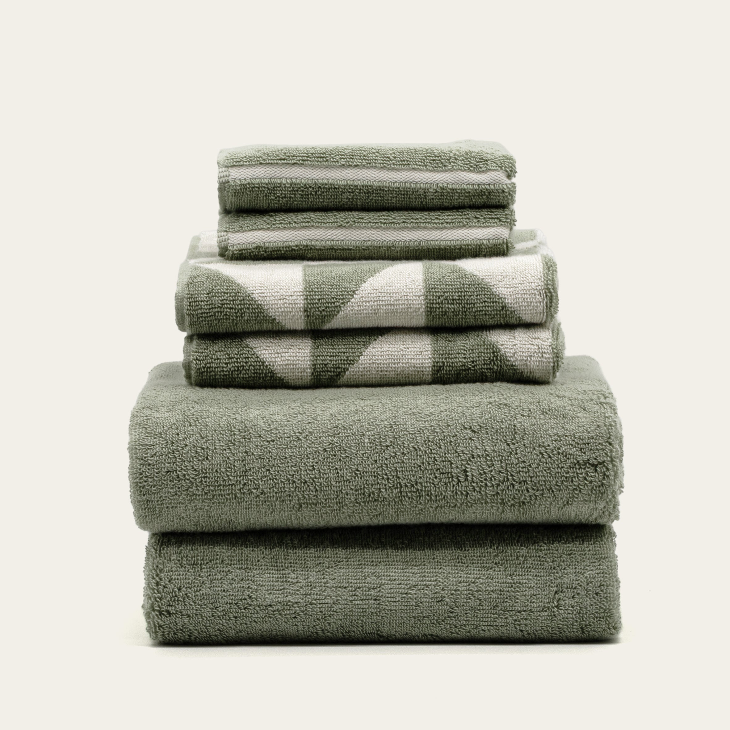 Italic Umbra Towels – 100% Australian Cotton, 600 GSM | Sage & Ecru | Sets from 2 to 12