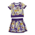 Mini Rodeo Girls Purple Bow Tiger Short Sleeve Top & Skirt Activewear Set