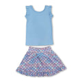 Girls Mermaid Scale Skirt Activewear Set – Sleeveless Light Blue Top & Skirt