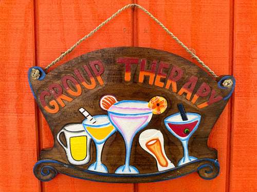 "Group Therapy" Funny Cocktail Sign – 15"x11" Bar, Patio & Party Wall Decor