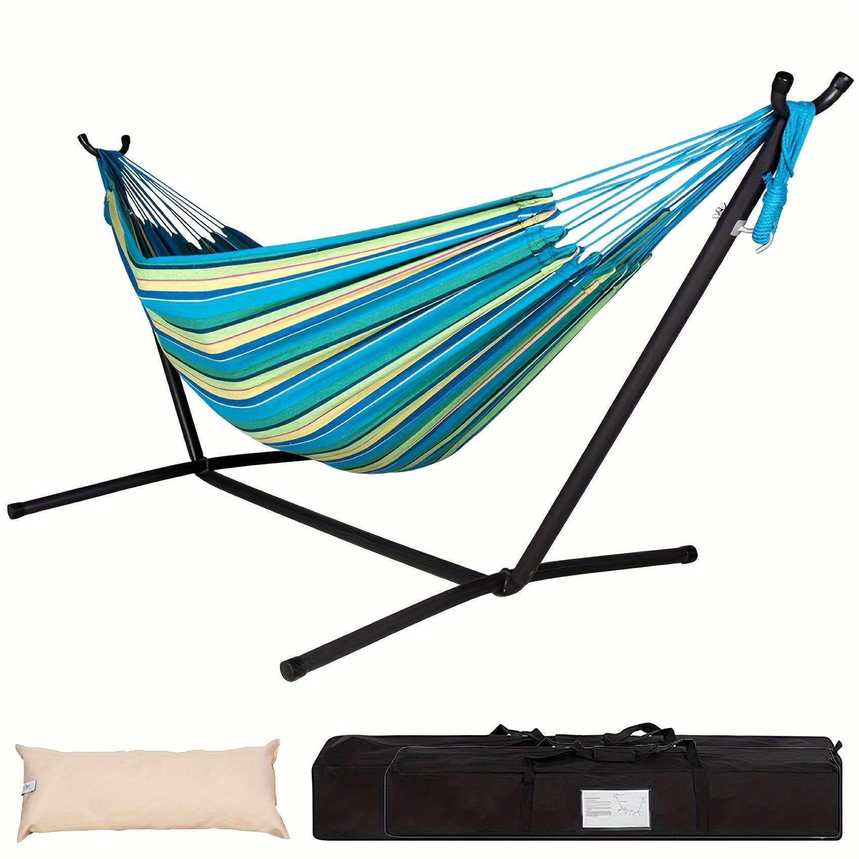 Heavy-Duty Double Hammock with Steel Stand – 450 lbs Capacity, Portable Indoor & Outdoor