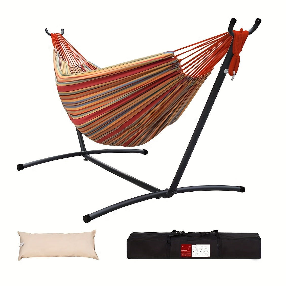 Heavy-Duty Double Hammock with Steel Stand – 450 lbs Capacity, Portable Indoor & Outdoor