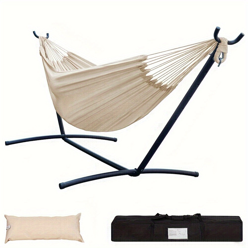 Heavy-Duty Double Hammock with Steel Stand – 450 lbs Capacity, Portable Indoor & Outdoor