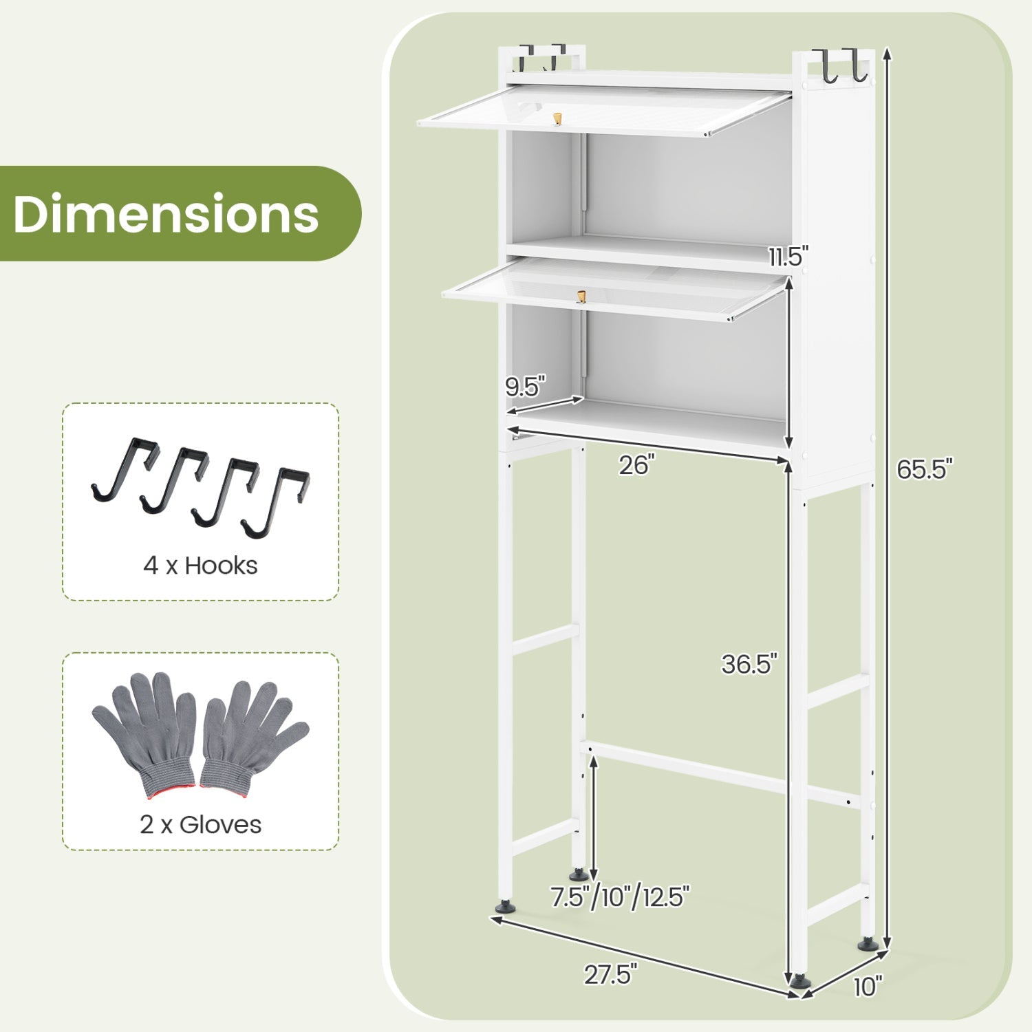 Over-the-Toilet Cabinet Organizer — 2 Flip-Up Cabinets & 4 Hooks