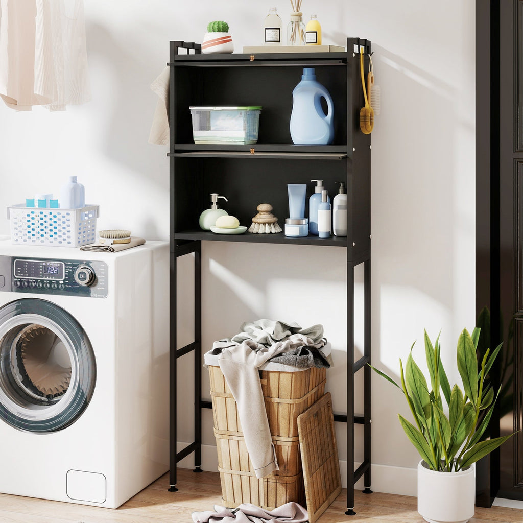 Over-the-Toilet Cabinet Organizer — 2 Flip-Up Cabinets & 4 Hooks