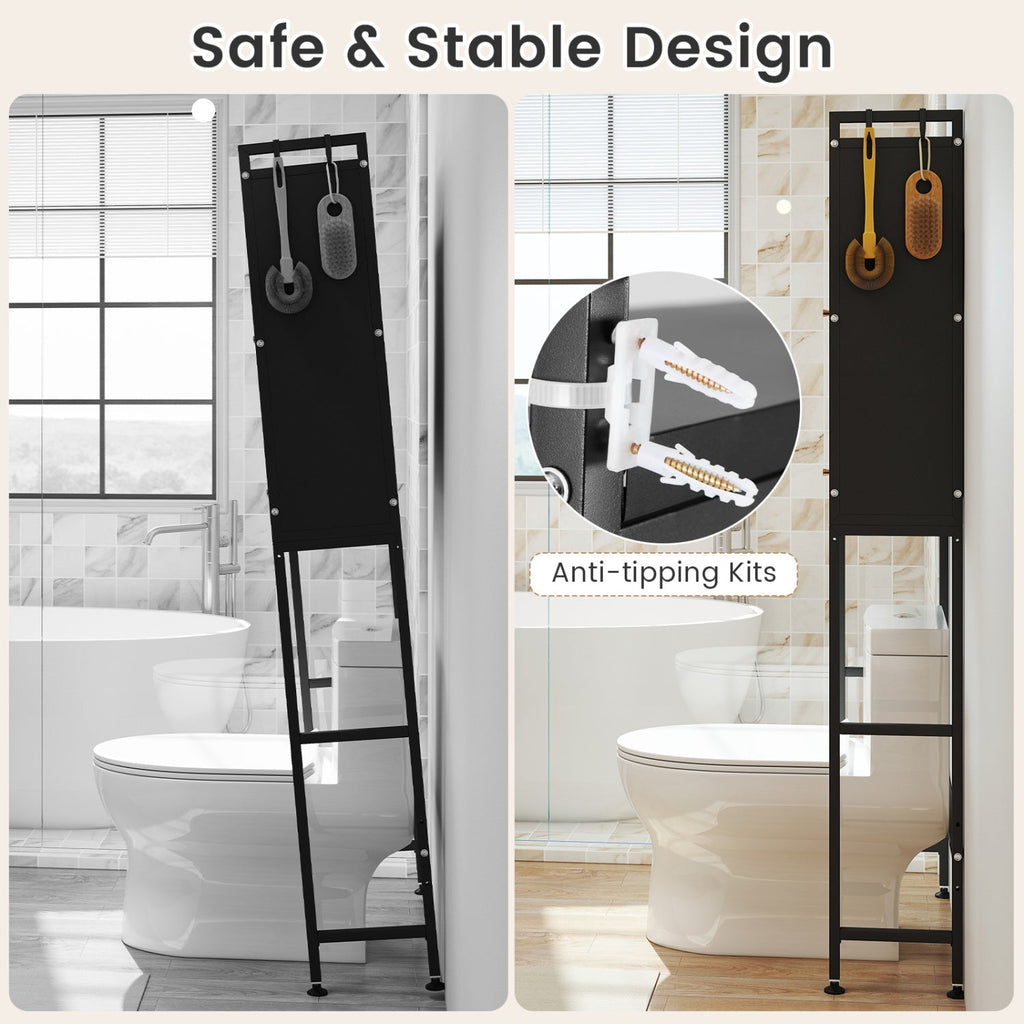 Over-the-Toilet Cabinet Organizer — 2 Flip-Up Cabinets & 4 Hooks