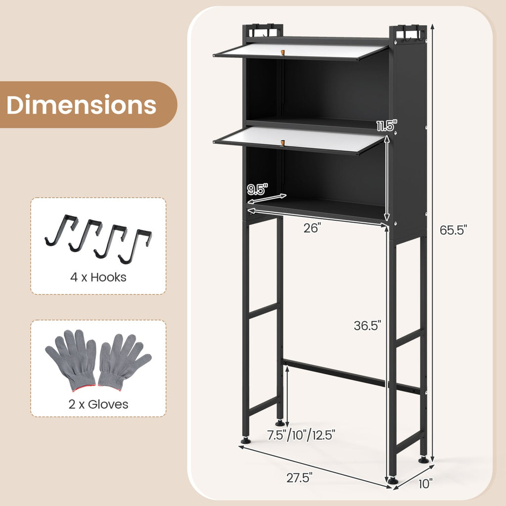 Over-the-Toilet Cabinet Organizer — 2 Flip-Up Cabinets & 4 Hooks