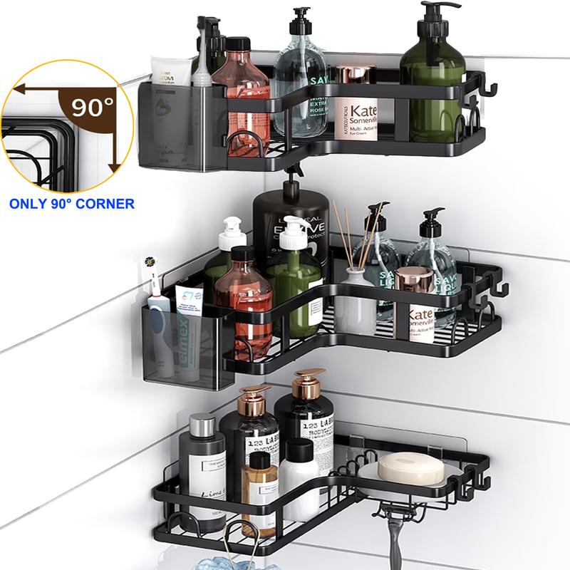 Corner Shower Caddy — No-Drill Stainless Steel Bathroom Organizer with Hooks