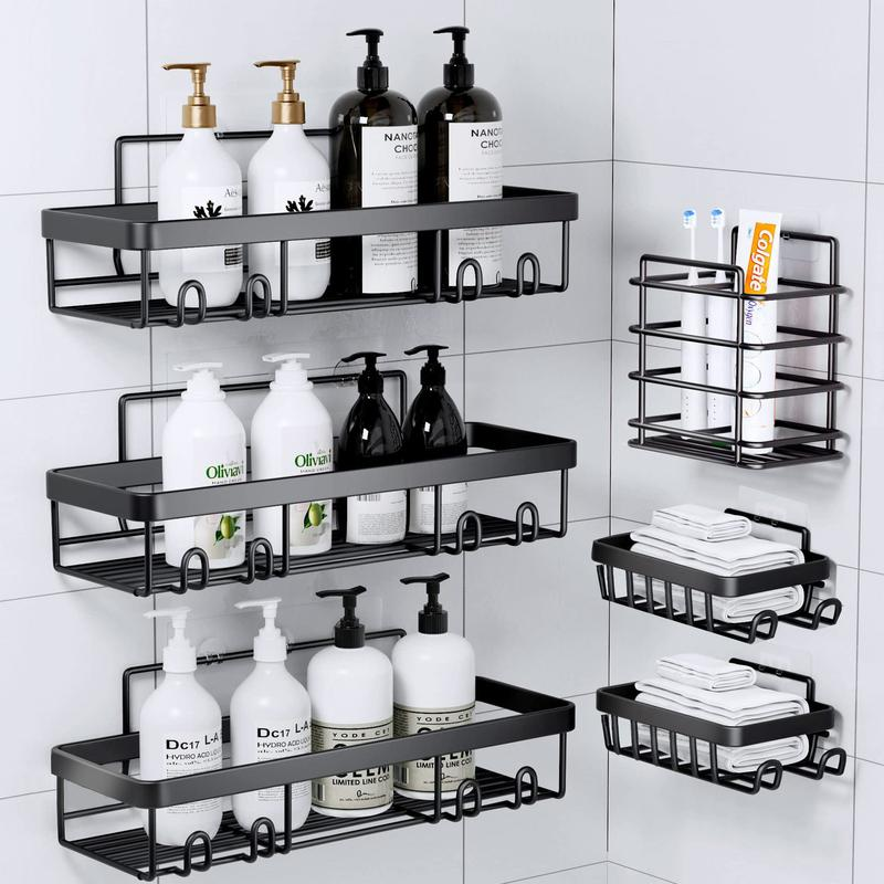 Corner Shower Caddy — No-Drill Stainless Steel Bathroom Organizer with Hooks