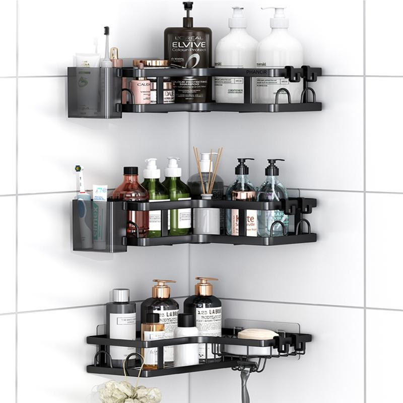 Corner Shower Caddy — No-Drill Stainless Steel Bathroom Organizer with Hooks