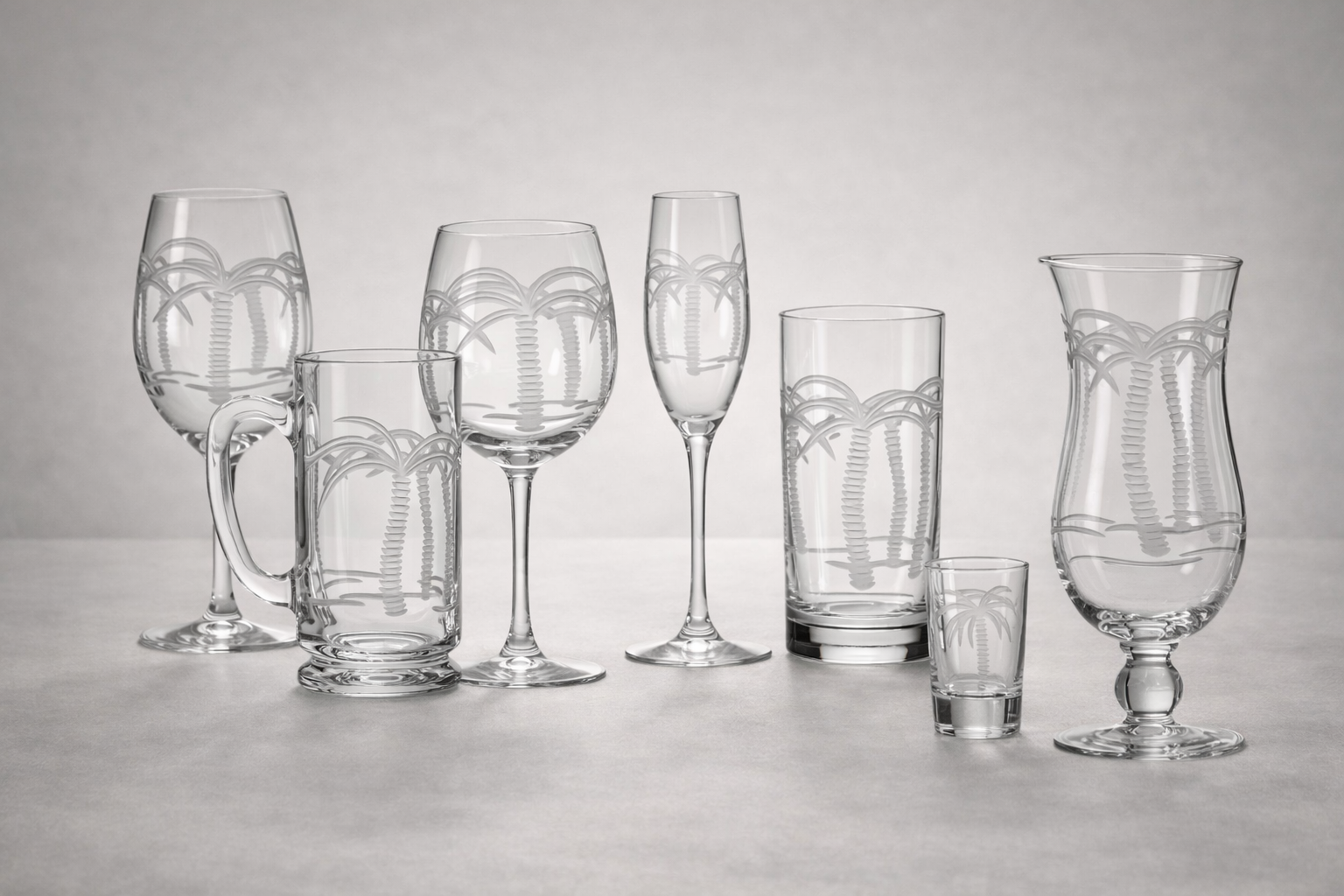 Palm Tree Etched Glassware