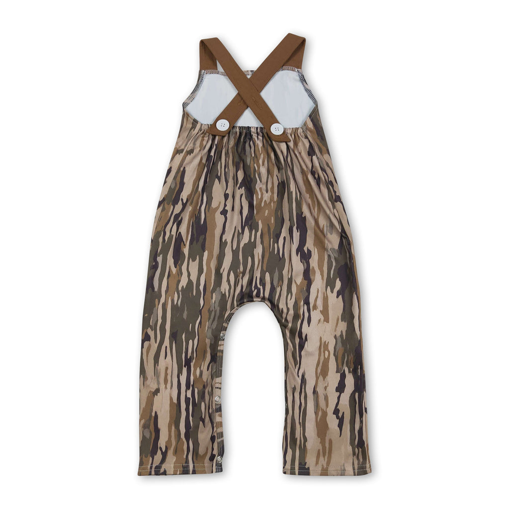 Mini Rodeo Baby Boy Camo Deer Embroidery Jumpsuit with Brown Straps