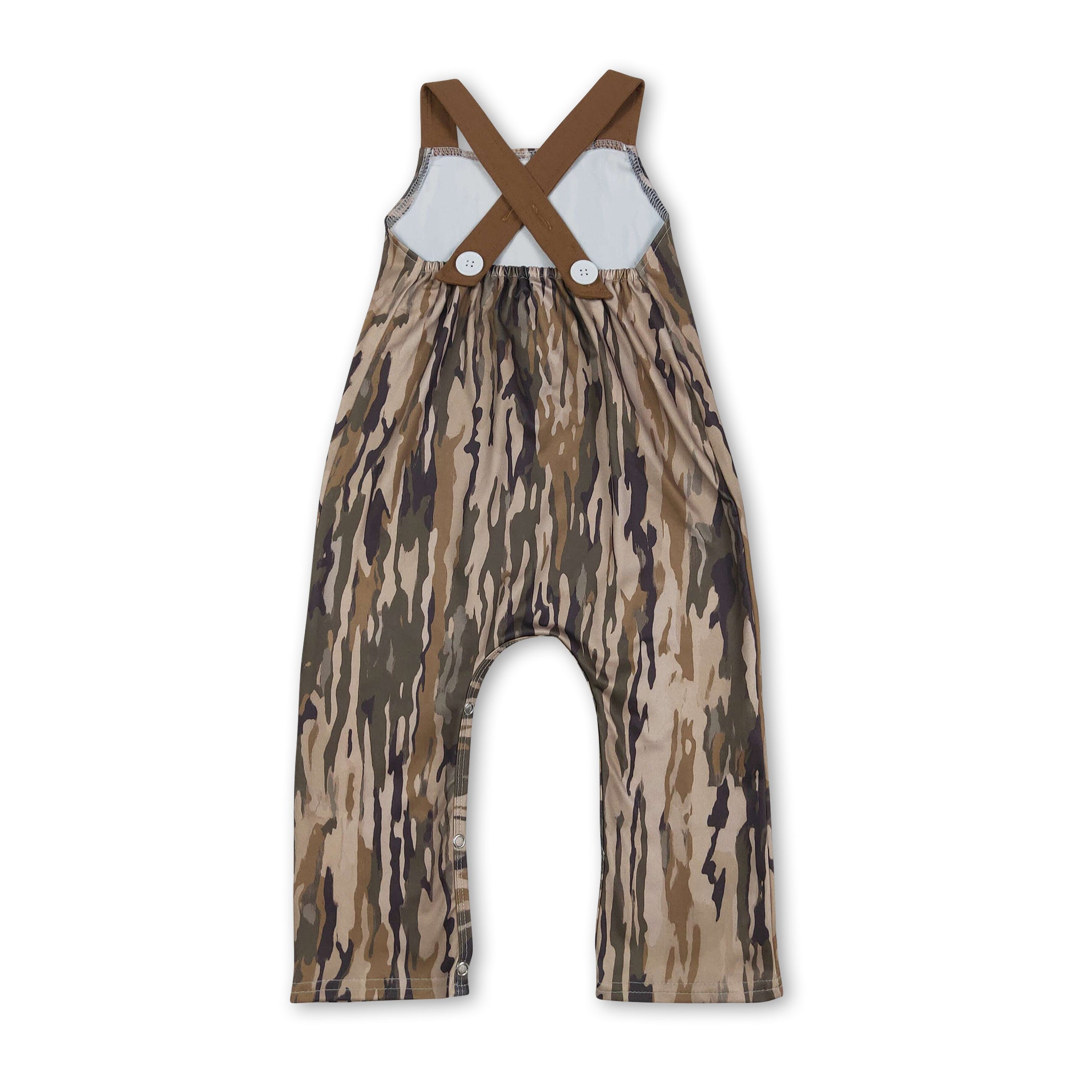 Mini Rodeo Baby Boy Camo Deer Embroidery Jumpsuit with Brown Straps
