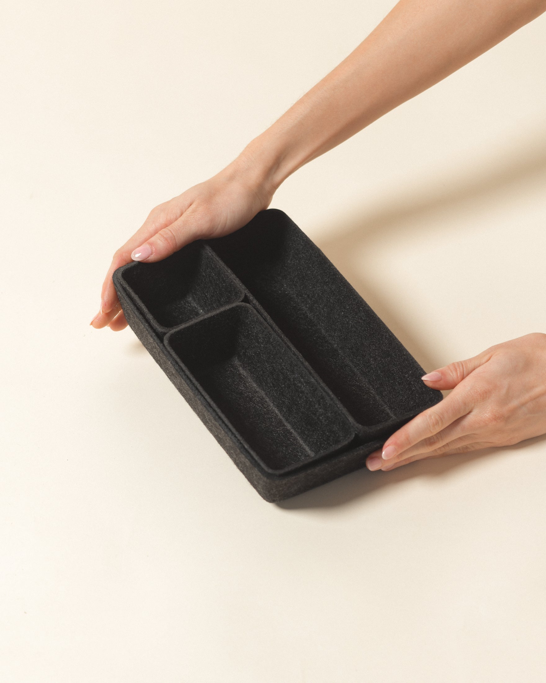 SortJoy Felt Drawer Organizer Set | 4-Piece Modular Storage, Carbon & Stone