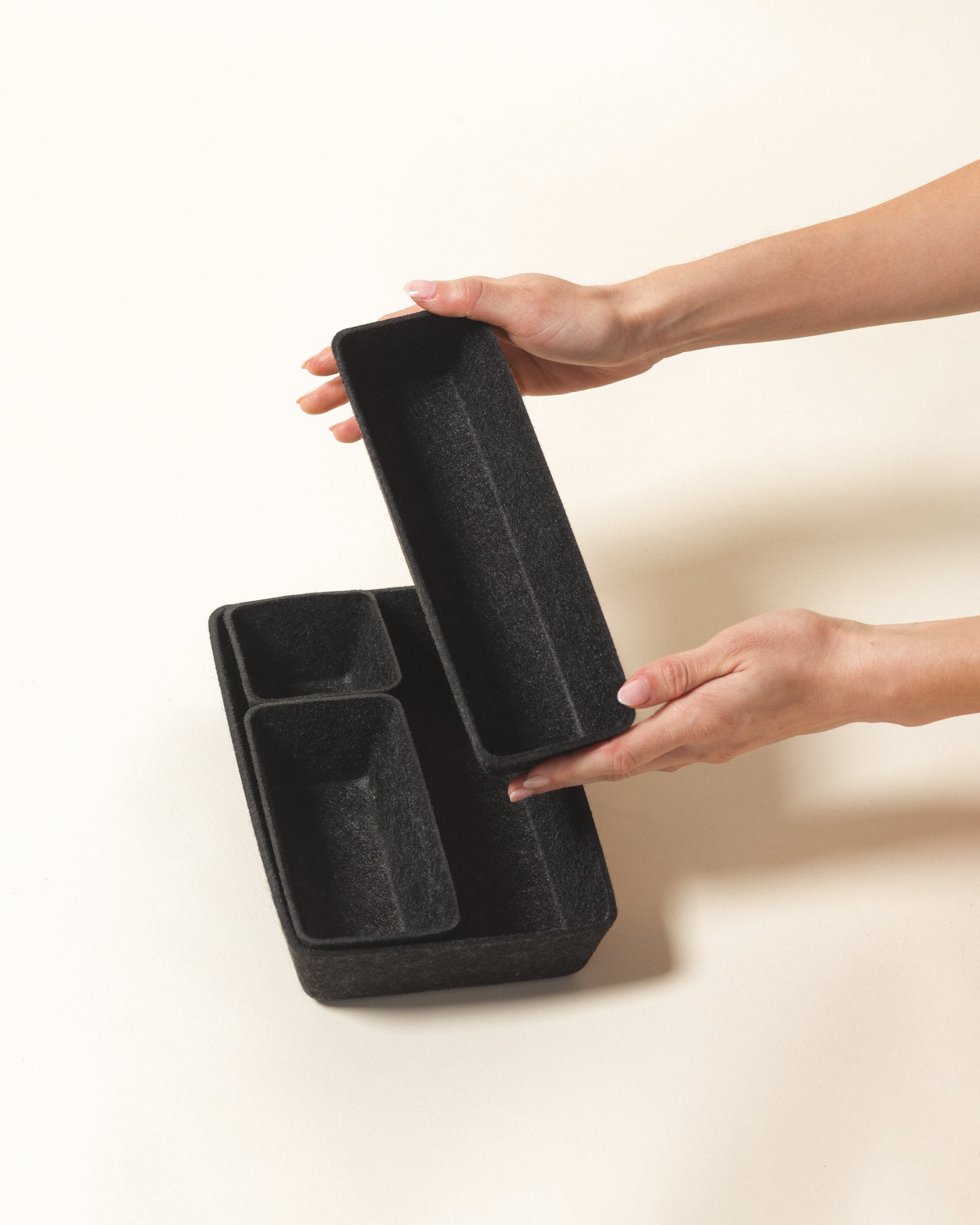 SortJoy Felt Drawer Organizer Set | 4-Piece Modular Storage, Carbon & Stone